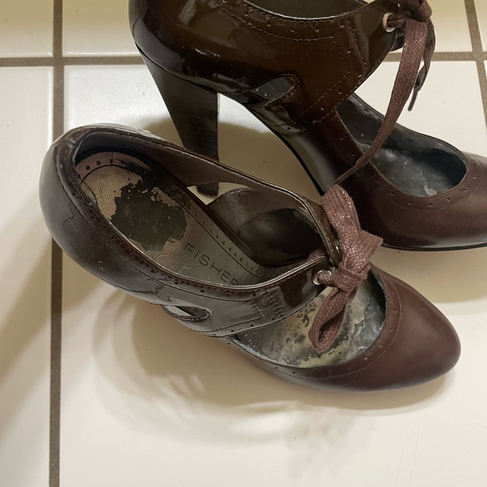Beautiful brown Mary Jane shoes.